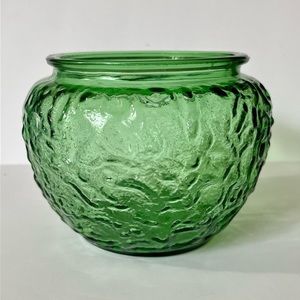 Vintage EO Brody Avocado Green Crinkle Glass Vase or Bowl  outstanding condition